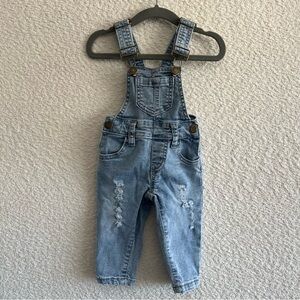 Little‎ Bipsy Baby Blue Denim Stretch Overalls Distressed Size 0-6 Months